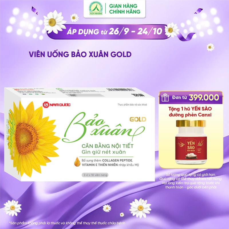 Viên uống bổ sung nội tiết tố Bảo Xuân Gold giúp làm đẹp da, cân bằng nội tiết tố nữ, gìn giữ tuổi thanh xuân phái đẹp - Hộp 30 viên nang