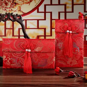 Angpao Kain Imlek Chinese New Year Red Motif Embos Tulisan Pita Giok Mutiara FU Koin Terbaru Box Hologram Shio Kuda Tahun 2026 Dompet Hongbao Angpao Red Pocket
