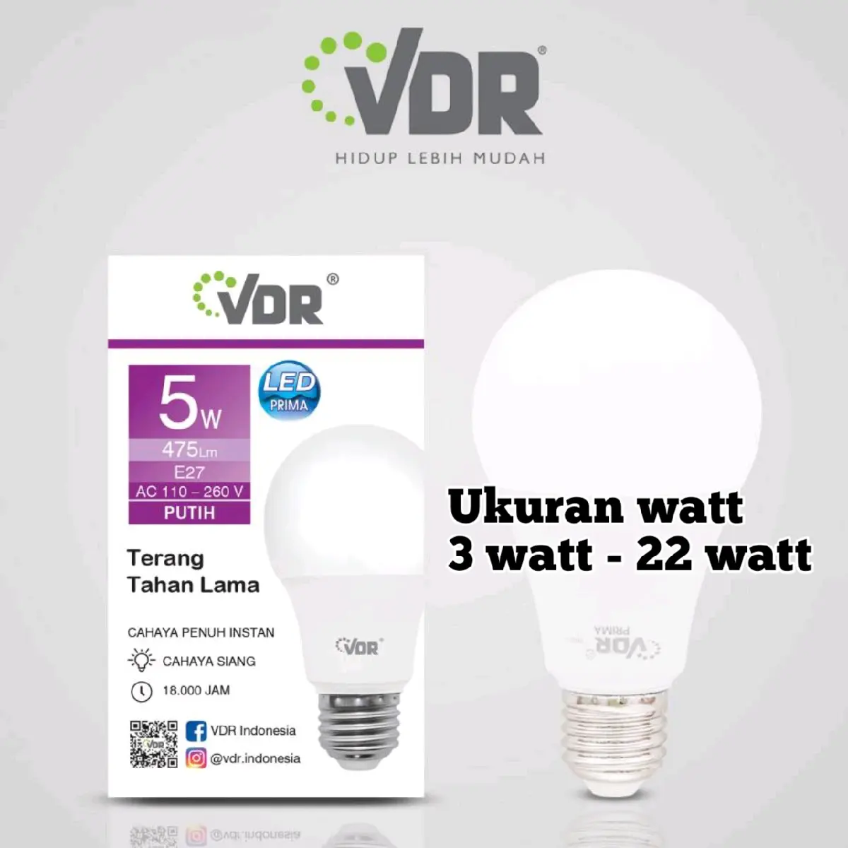 Lampu Bohlam VDR PRIMA LED 3W-22W CDL Cool Daylight Putih E27 SNI