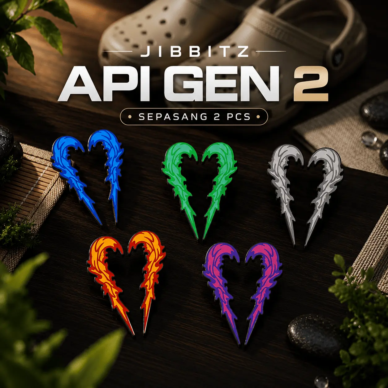 JibbitzKalcer - Pin Sandal Accesories Hiasan Sandal Baim Motif Api Gen 2  Samping Kalcer Badai