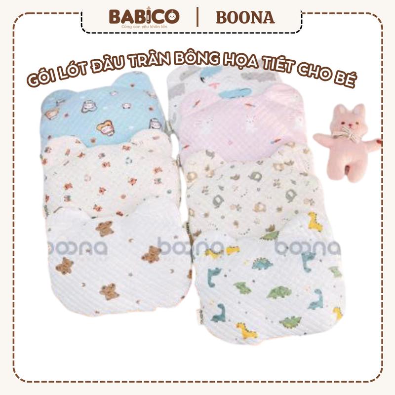  Gối Tai Gấu Trần Bông Phối Mặt Vải Hạt Đậu BOONA In Hình Dễ Thương Cao Cấp Cho Bé Sơ Sinh 