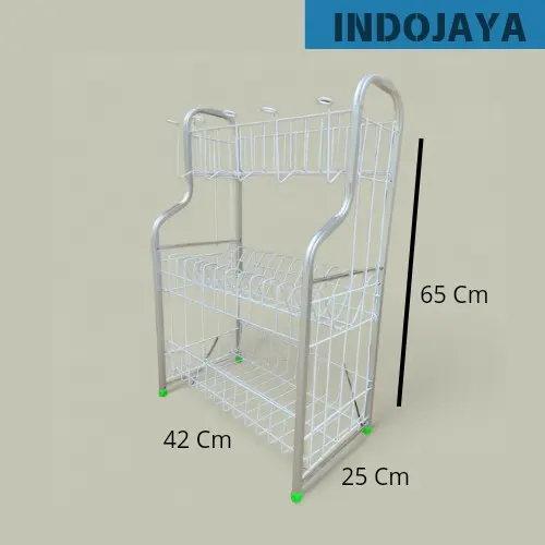 Rak Piring Mini Aluminium 3 Susun / Rak Piring Cantik Minimalis / Plus Tempat Gelas / Tanpa Tempat Gelas Besi Plastic 2