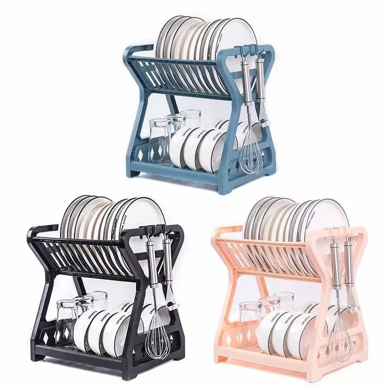 Rak Piring Plastik 2 Susun / Wadah Tempat Pengering Cuci Susun Piring Mangkok Gelas / Rak Penyimpanan Organizer Dapur Minimalis / Dish Drying Rack 2 Layer Tirisan Cucian Air Gantungan Serb