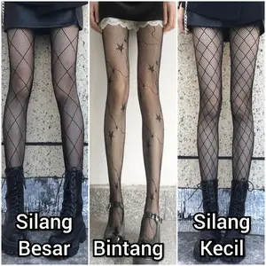 Stoking Net Stocking Celana Pantyhose Wanita Jaring Motif Silang Bunga Bintang Leopard