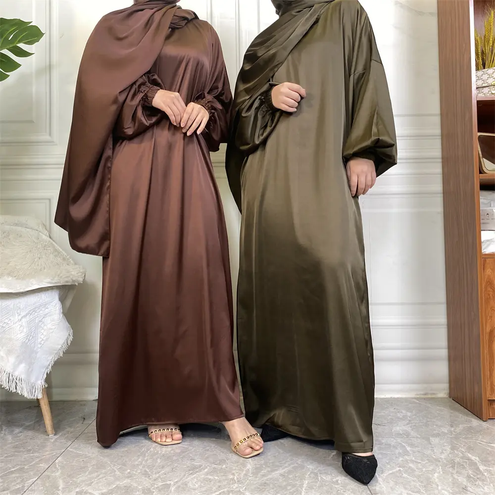 6675# hoodie abaya muslim long prayer dress plain attached scarf  with side pockets