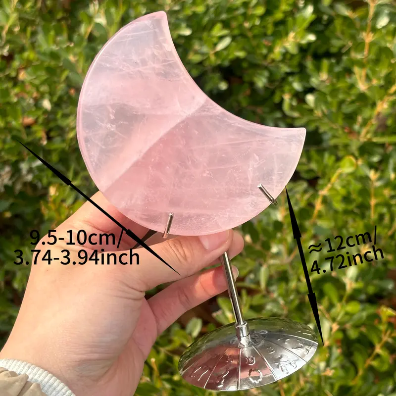1 count "Elegant Rose Quartz Crescent Moon Decor - Hand - Carved Gemstone Art | 9.5 - 10cm" 1