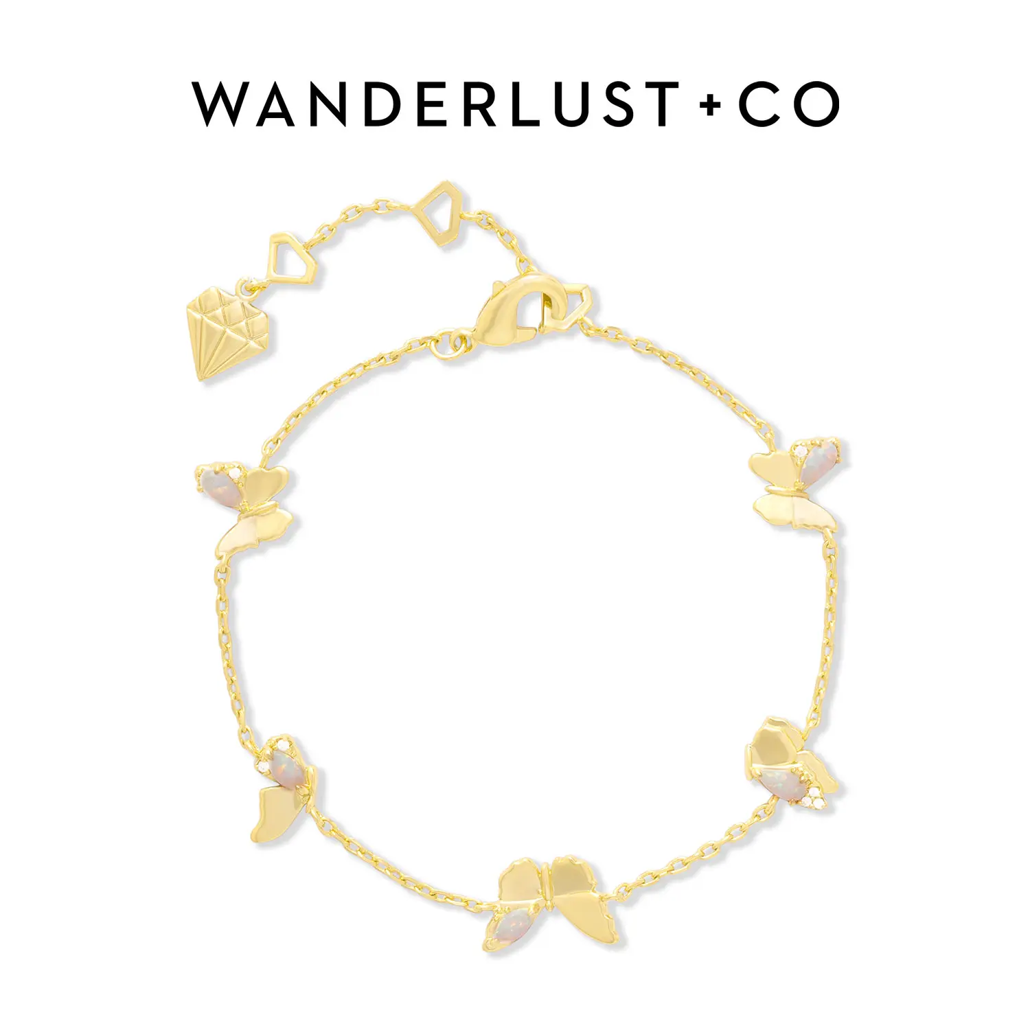 Wanderlust + Co Butterfly Opal Gold Bracelet 14K Gold Plated Jewelry Hypoallergenic Shower-safe