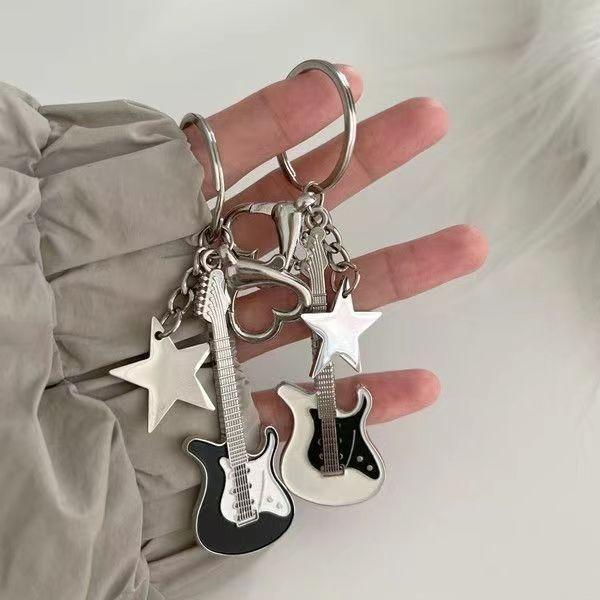 Product Introduction of Y2K Guitar Love Keychain Niche Punk Retro Sweet Cool Star Key Ring Pendant  Ornament Gift 7