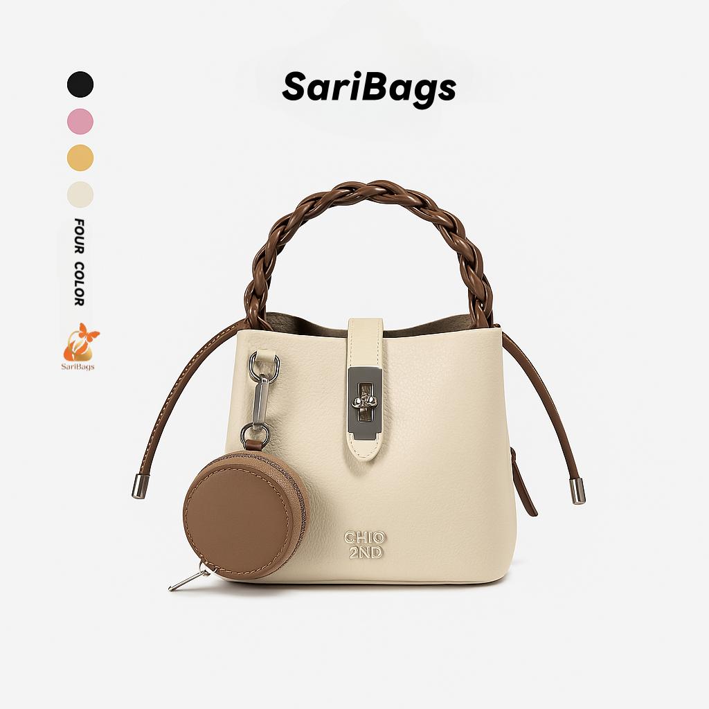 กระเป๋าสะพายข้างแบบใช้มือถือ SARI, Chi.O, หนังเมล็ดข้าวสไตล์เกาหลี, กระเป๋าถือผู้หญิง, พร้อมที่จับ S