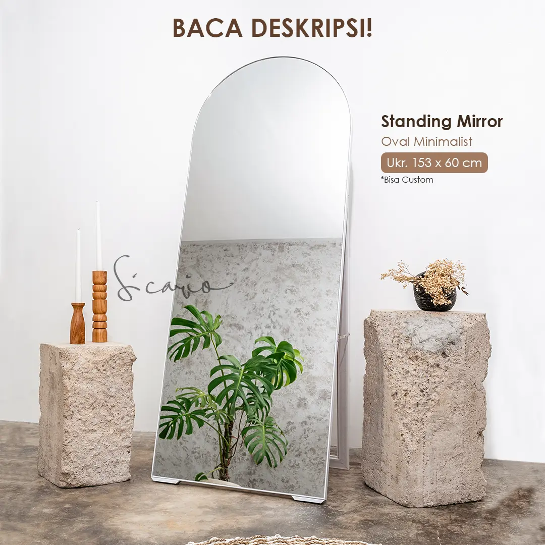 [Gratis Packing Kayu] Standing Mirror Aestethic Oval Minimalis 150x60Cm