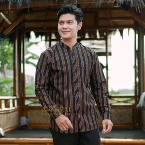 Kemeja Lurik Baju Tradisional Baju Adat Jawa Kemeja Batik Pria Lengan Panjang Motif Lurik Surjan Kemeja Koko Pria Dewasa Premium Garis Salur