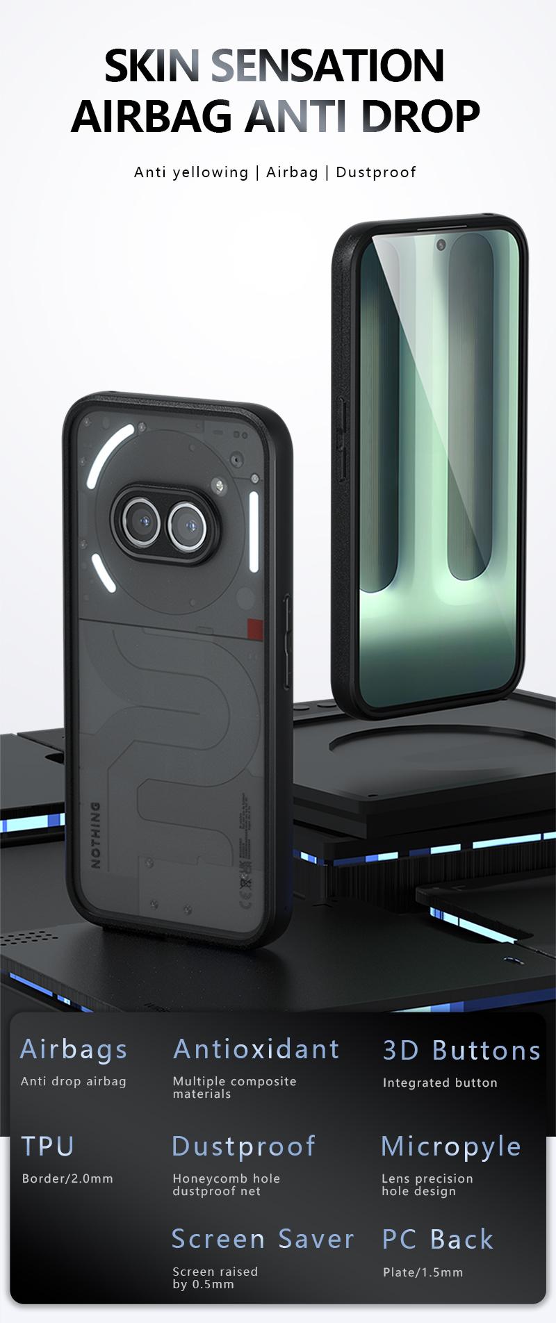 Product Introduction of Nothing Phone 2a 2aPLUS Phone Casing matte skin feels four corners of the anti-fall airbag are transparent Black softcase back shell case  does not yellow Protection Cover Protective Cellphone Phonecase Smartphone Protector 0