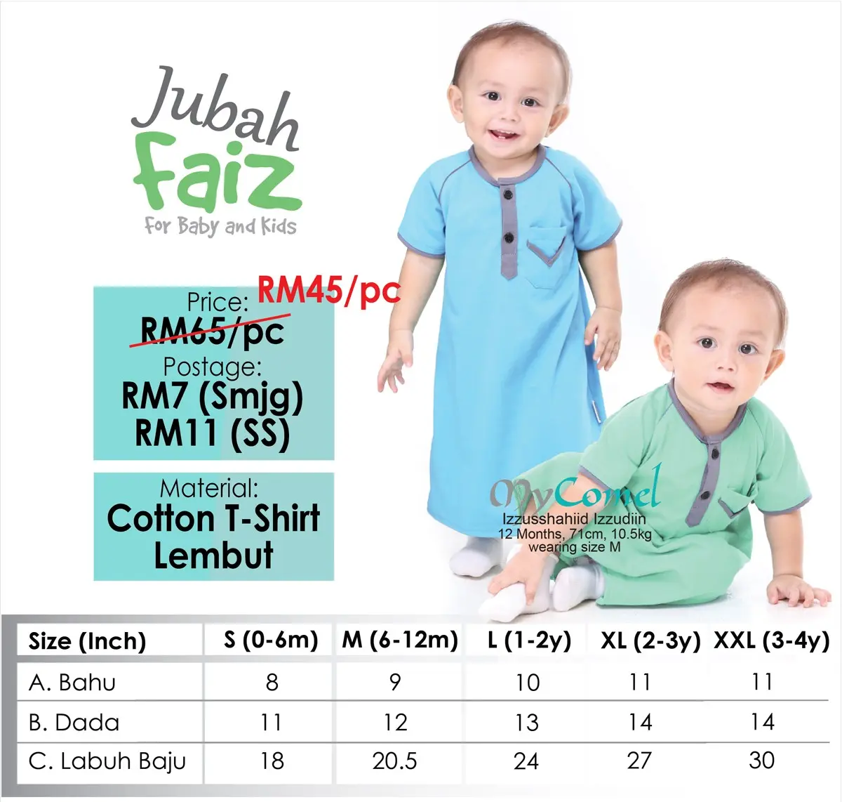 [AQIQAH DAN MAJLIS] Jubah Faiz Dari MyComel  - Selesa, Mudah Pakai Kain Cotton jubah baby aqiqah