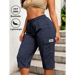 Pantalones Capri Cargo Mujer | Cintura con Cordón, Bolsillos con Solapa, Ligeros y Transpirables, Para Uso Casual Diario y Estilo Urbano al Aire Libre