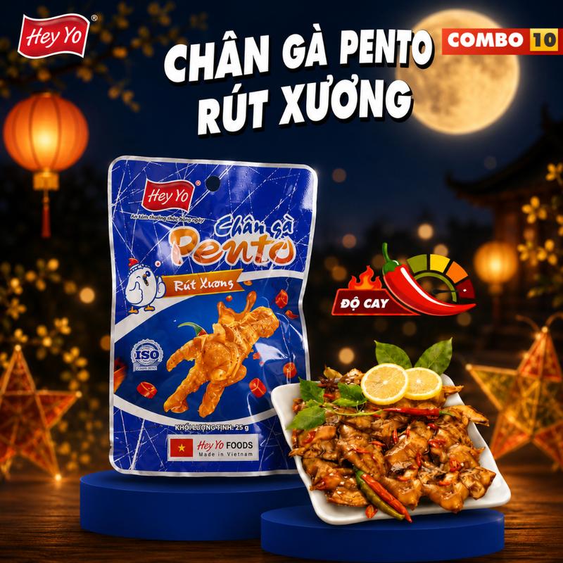 [Được đánh giá cao] COMBO 10 Chân Gà Cay Pento HeyYo Foods Chân Gà Rút Xương Giòn Dai Cay Tê, Ủ Cùng 27 Loại Thảo Mộc