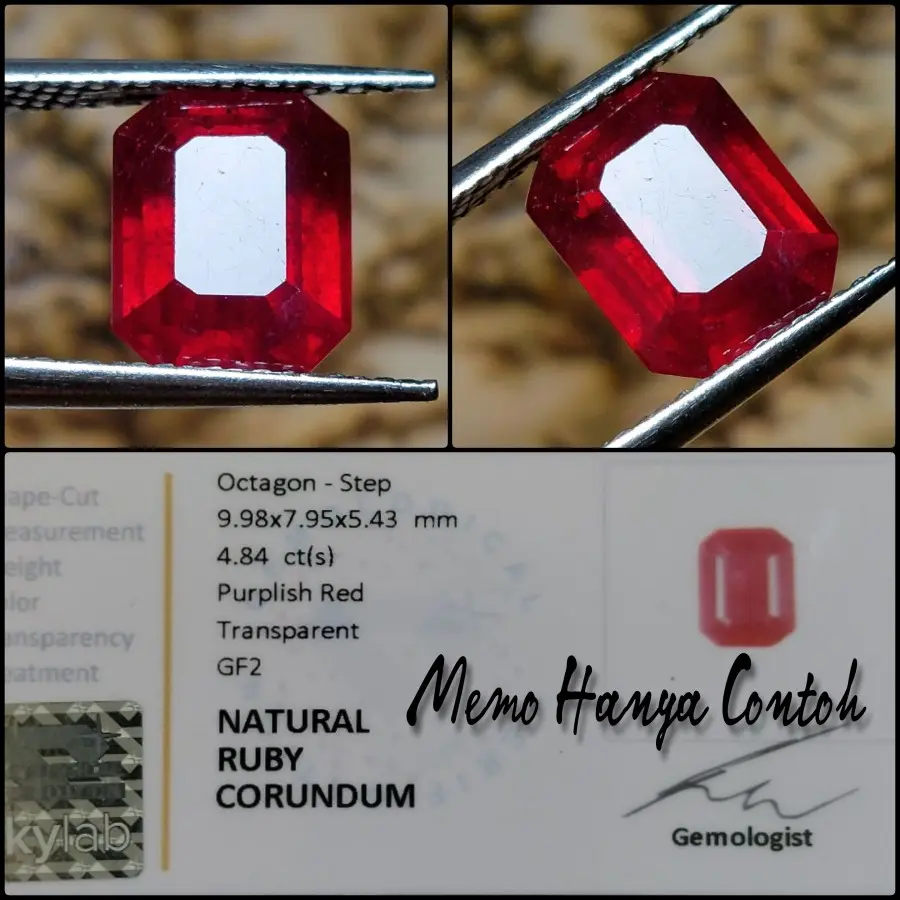 (Siap Kirim) Natural Asli Batu Permata Ruby Corundum Octagon