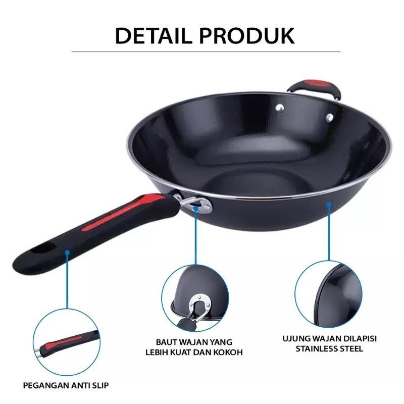 Factory Outlet YUMI Store Wajan Penggorengan Enamel Anti Lengket 34 cm Warna Hitam - Masak 7