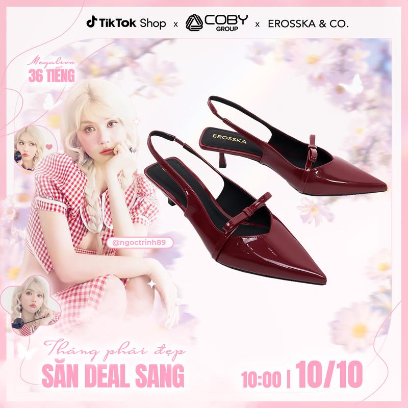 [EROSSKA KOL] - Giày cao gót nữ mũi nhọn phối nơ thanh lịch đơn giản màu đỏ cao 5cm - EH049