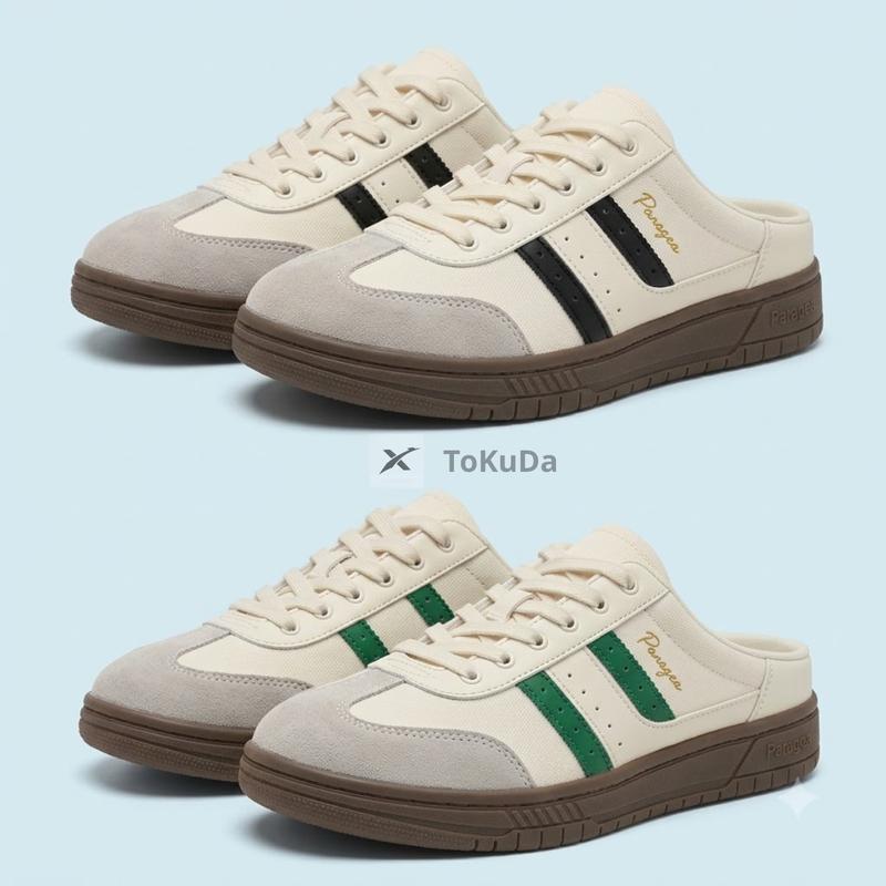 Giày Lười Sục Nam Nữ Panacea Gat Slip On Rebel Đế Bằng, Giày Lười Basic Unisex Màu Ivory Cypress Green, Ivory Dark Brown