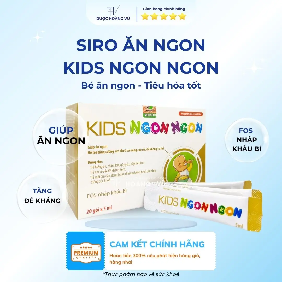 [DHV] Không lo biếng ăn, tiêu hóa khỏe mạnh - Siro ăn ngon KIDS NGON NGON | Hỗ trợ trẻ ăn ngon miệng, cải thiện tình trạng biếng ăn - Vitamin B1, B6 hỗ trợ sức khỏe đường ruột cho bé | Hộp 20 gói (5ml/gói)