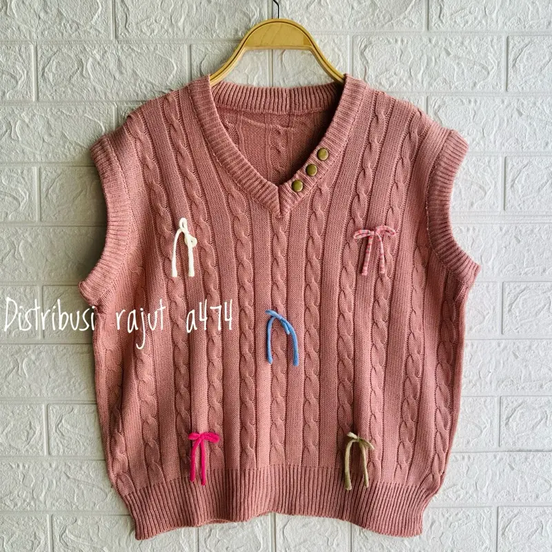 SALE MARINA VEST ROMPI CABLE KANCING WANITA MOTIF PITA TIMBUL