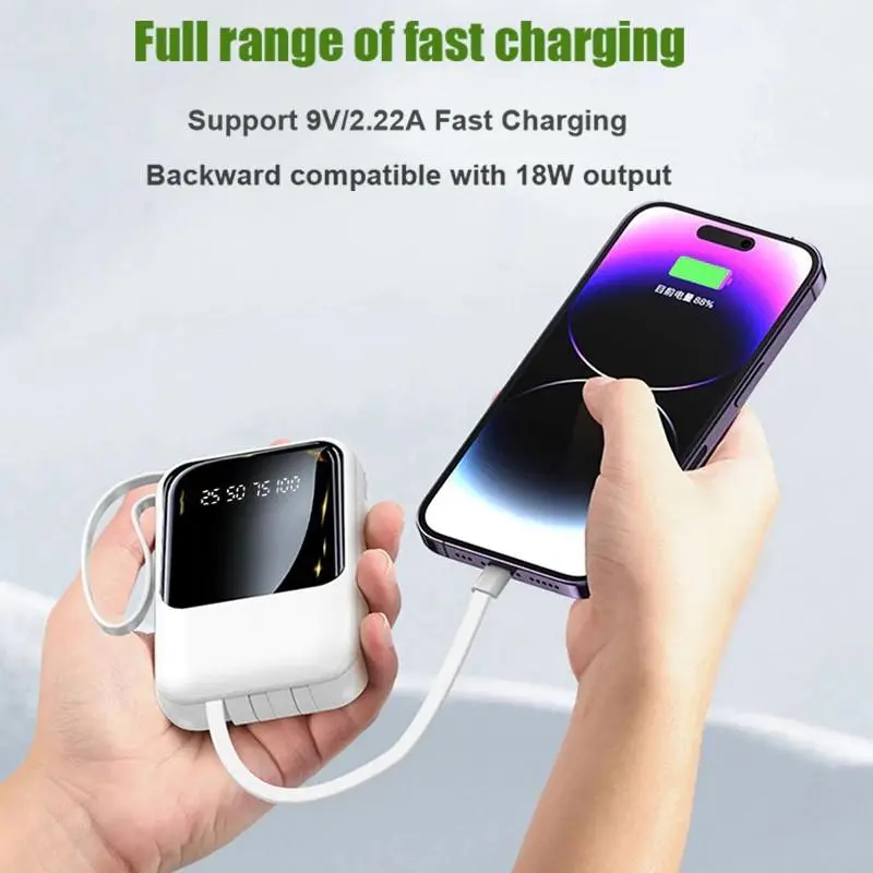 [CID] Powerbank 12000 mAh Mini With 4 USB Cable Fast Charging Lightweight Universal Powerbank LED Display 5