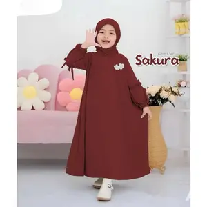 GAMIS SAKURA ANAK PEREMPUAN TERBARU FREE HIJAB 2-12 TAHUN BAHAN CRINKLE JESI ADEM