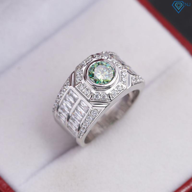  Nhẫn nam kim cương nhân tạo moissanite xanh lá 6 ly NNAM0229-XANH xi bạch kim - có kiểm định GRA 