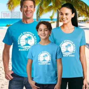 Kaos Distro Couple Pasangan Keluarga Motif Family Time Beach Bahan Katun Combed Dewasa dan Anak Baju Custom