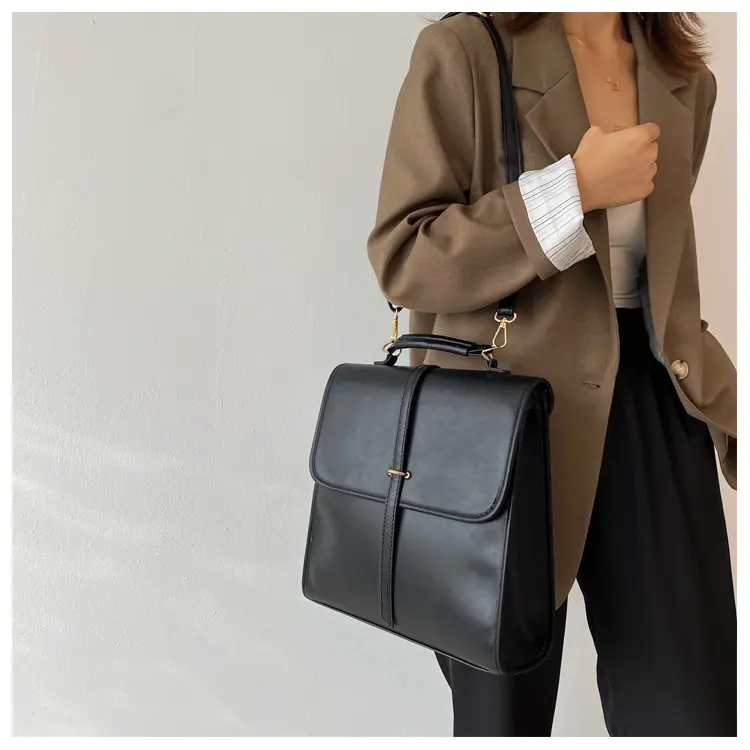 Onebear ransel selempang wanita tas ransel wanit unik ransel cewek ransel retro tas sekolah fashion gaya kuilah inggris Hitam Backpack Travel Kulit tas ransel sekolah cewek LM27 5