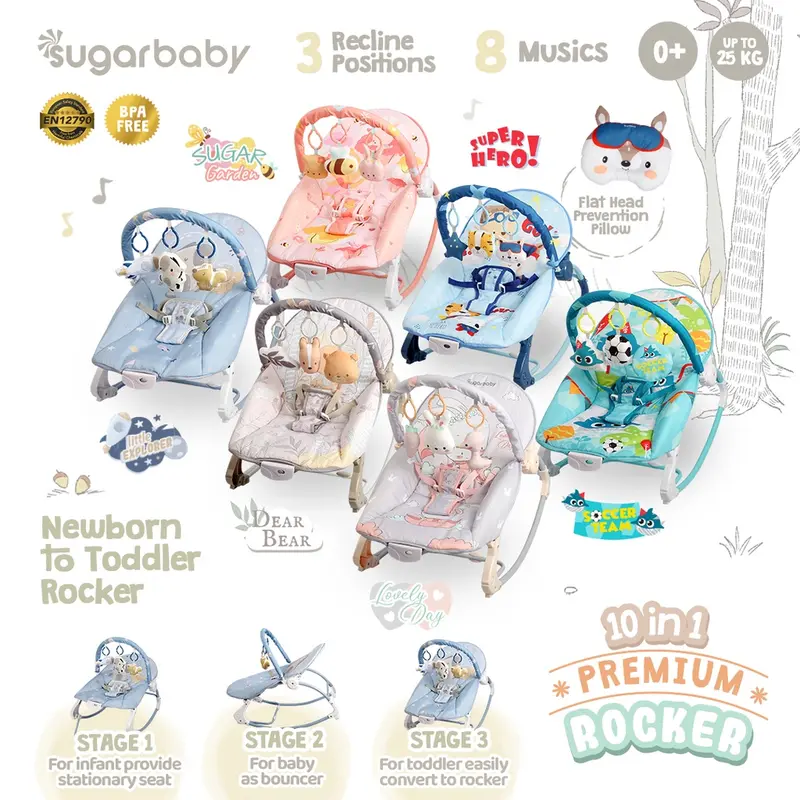 Sugarbaby 10in1 Premium Rocker/Ayunan Bayi/Bouncer Bayi/Kursi Goyang Manual Bayi 0