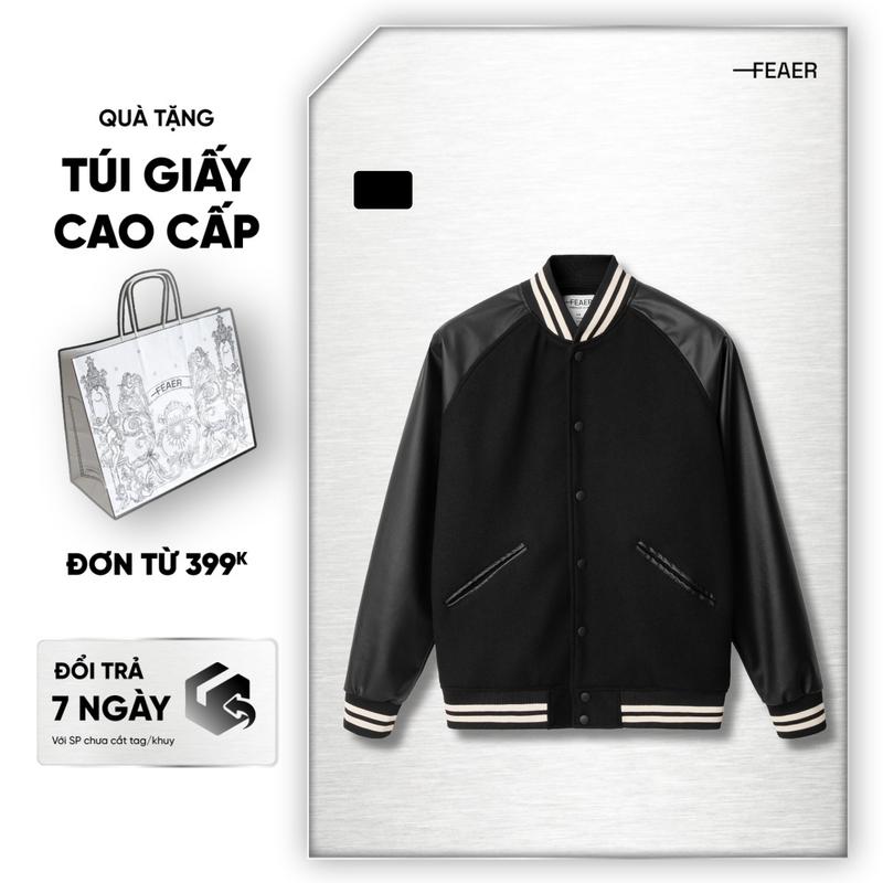 Áo khoác nam bomber Felt & Leather - V2 nút bấm, vải dạ phối da cao cấp, dày dặn, giữ nhiệt tốt, phong cách năng động - FEAER