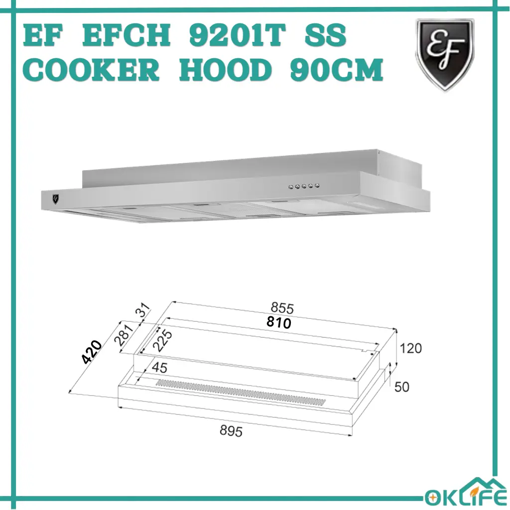 [OKLIFE. SG]EF EFCH 9201T SS 90CM Cooker Hood Conventional Hoods Slim Hoods