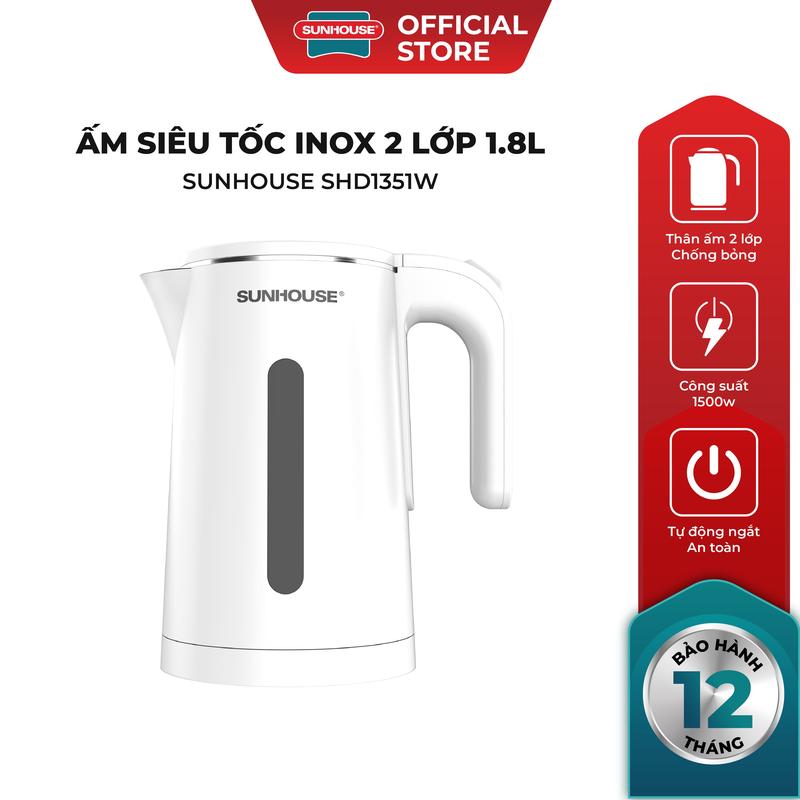 Ám siêu tốc Inox 2 lớp 1.8L Sunhouse SHD1351W - Ấm Đun Nước