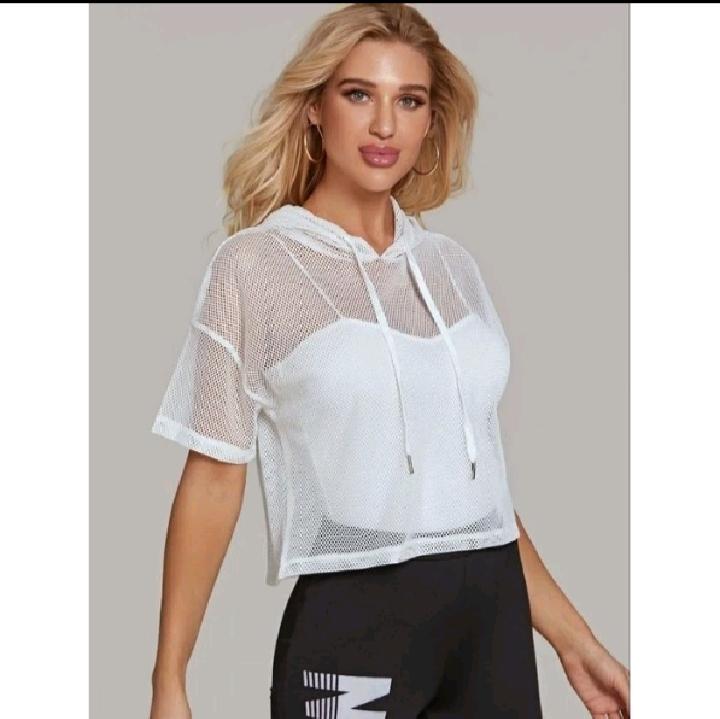 Blouse Jaring Wanita Korean Style Kaos Jaring Croptop Hodie Crop 3/4 Kaos Olahraga Korean Style Baju Olahraga Sport