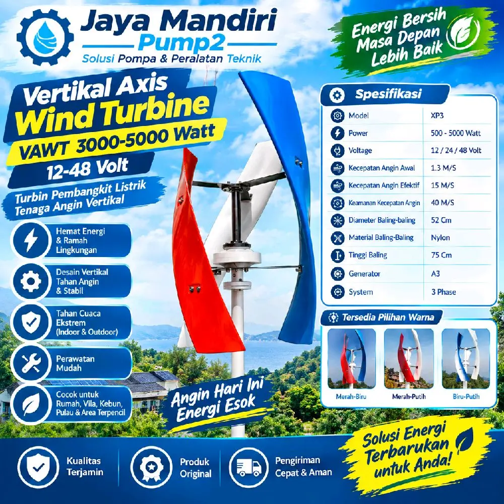 Vertical Axis Wind Turbine VAWT | Turbin Angin 3000-5000 Watt 12-48 Volt