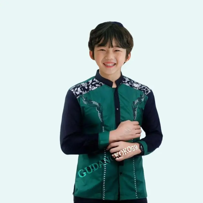 baju koko anak remaja terbaru koko keong anak Batik Kombinasi Muslim baju koko Katun Panjang Hitam Kurta 2
