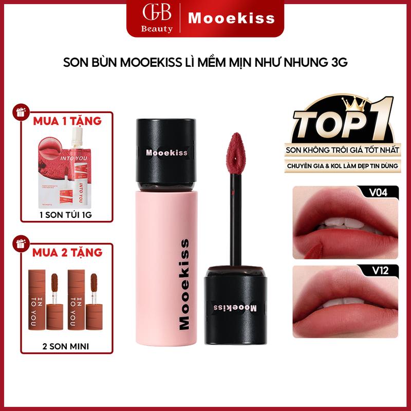 Son Môi Mooekiss Son Bùn Lì Mềm Mịn Như Nhung Giúp Làm Giảm Thâm Môi Sáng Da Cho Tone Da Vàng 3g*1