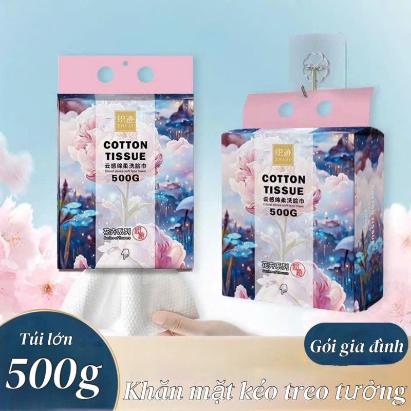  Khăn lau mặt khô đa năng 100% cotton dùng 1 lần giấy lau mặt dạng rút Cotton Tissue túi 500g -170 tờ 