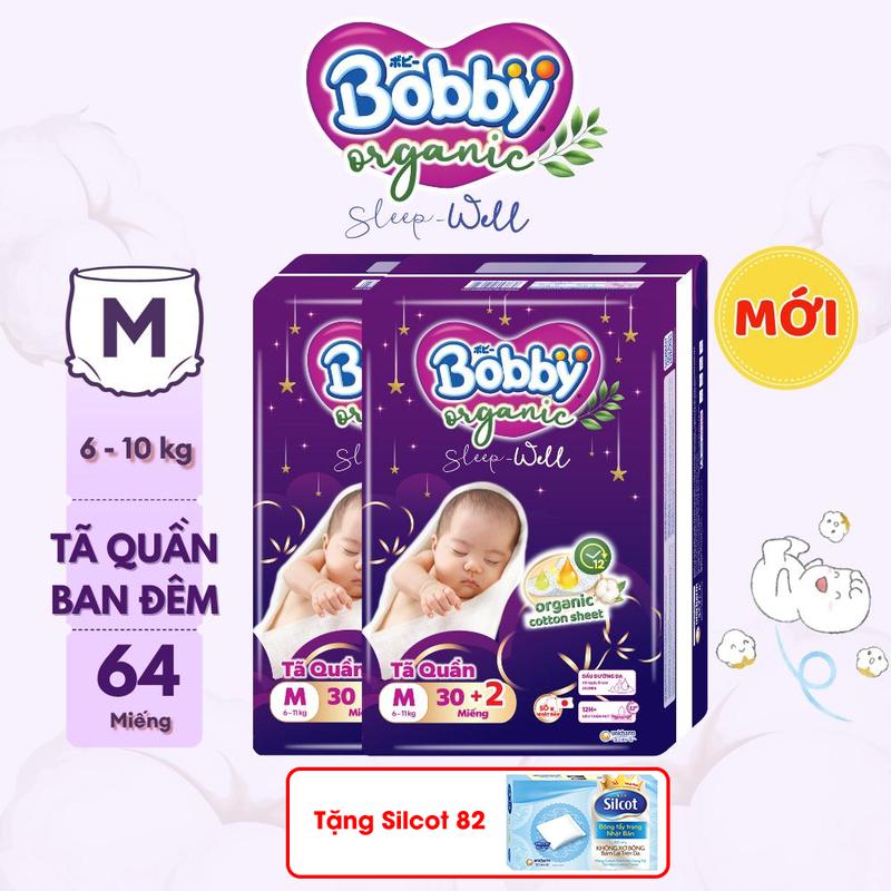 [COMBO 2-TẶNG SILCOT 82] Tã/bỉm quần Ban Đêm Cao Cấp Bobby Sleep-Well dịu nhẹ khô thoáng M30/L26/XL24/XXL22/XXXL20 [CỘNG MIẾNG NGẪU NHIÊN]