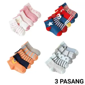 ( Paket 3 Pasang ) Kaos Kaki Bayi Perempuan/ Laki-Laki Motif Karakter Lucu Newborn Bahan Katun Lembut
