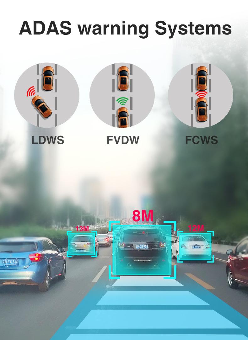 Product Introduction of V8 4+64G Wireless Carplay & Android Auto 12"  Rearview Mirror ADAS Support North American 4G Car Black Box DVR Dashcam 16