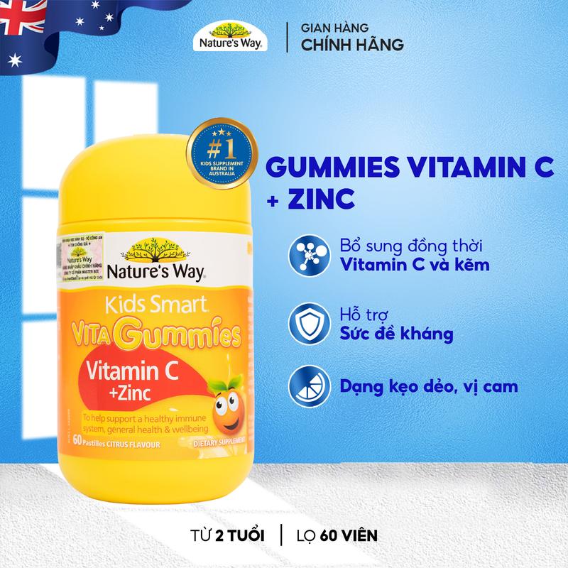 [LIVESTREAM] Kẹo Dẻo Nature’s Way Kids Smart Vita Gummies Vitamin C + ZinC – Bổ Sung Kẽm Và Vitamin C Hỗ Trợ Tăng Cường Sức Đề Kháng Cho Trẻ - Hộp 60 Viên