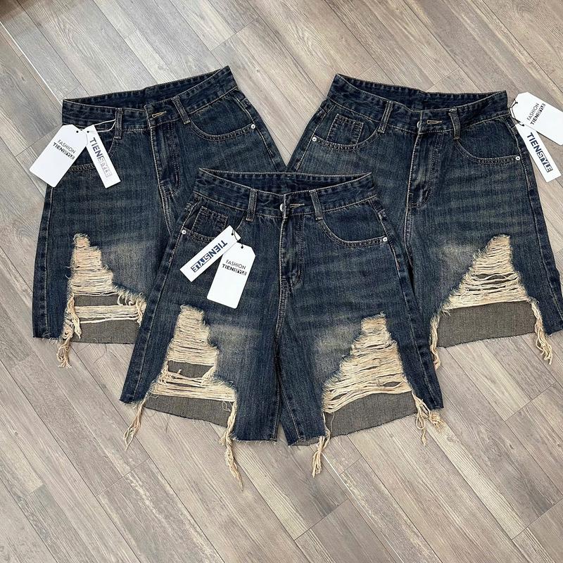 TIENSTYLE - Quần Jean Ngố Nữ Bigsize Rách Nhiều Form Lửng  Vải Jean QC Cotton Dày Dặn Màu Quần bò nữ bigsize 