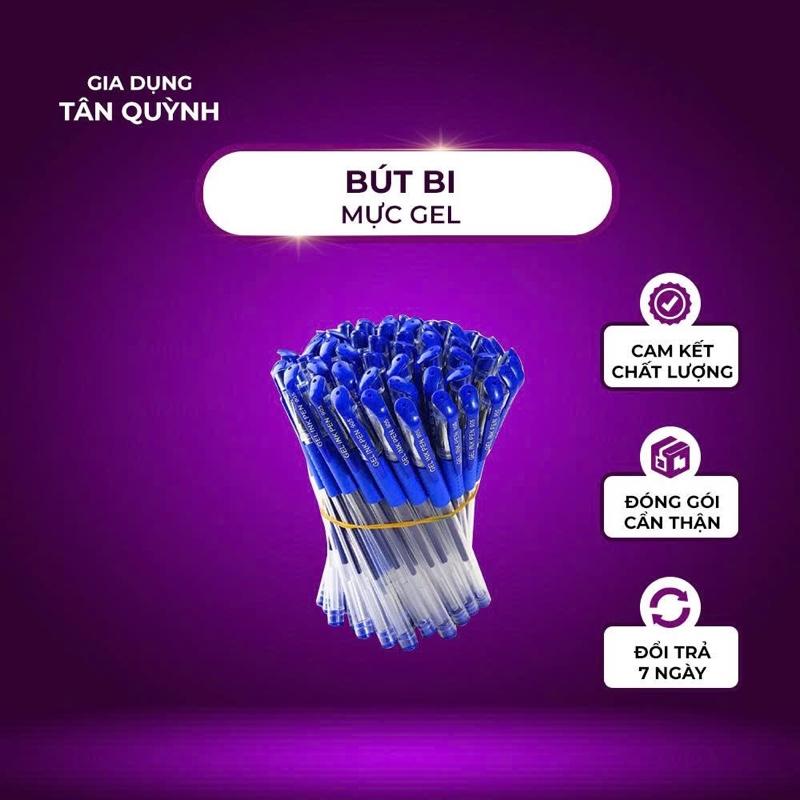 Bút bi nước mực gel nắp đậy 0.5mm màu xanh đen nhanh khô lâu hết mực nét viết trơn tru.