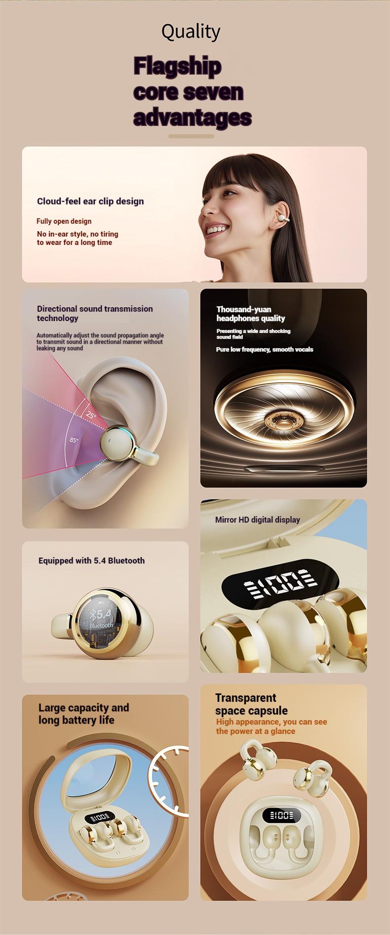 Product Introduction of X31 TWS Ear Earring Wireless Bluetooth headset 5.4 headphones Bone Conduction Earphone Headset TWS Sport Earbuds 24