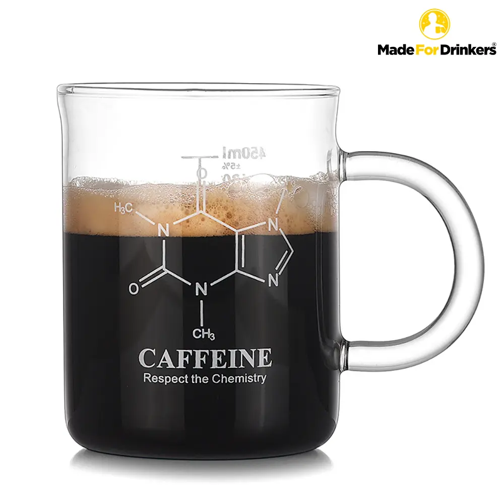 [Made For Drinkers] Borosilicate Glass Cup Caffeine Molecular Chemistry Coffee Cup Fun Inspirational Mug /  Drinkware Tumblers