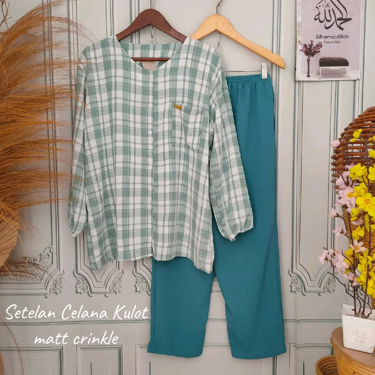 One set Setelan terbaru 2025 Setelan wanita Elegan Setelan Cringkel motif salur jumbo Airflow Celana Panjang