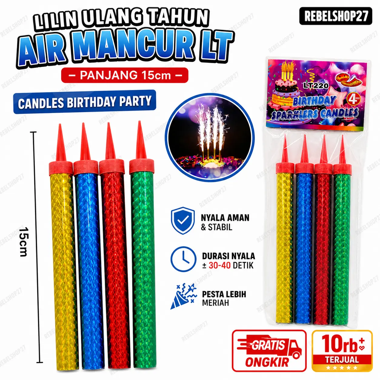 Paket 4pcs Lilin Mancur Dekorasi Kue Birthday Sparklers Candles - Cake