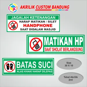 Akrilik Bening Signage Matikan HP Dan Batas Suci Acrylic Sign Sticker Dipasang di Dinding Kokoh Aesthetic